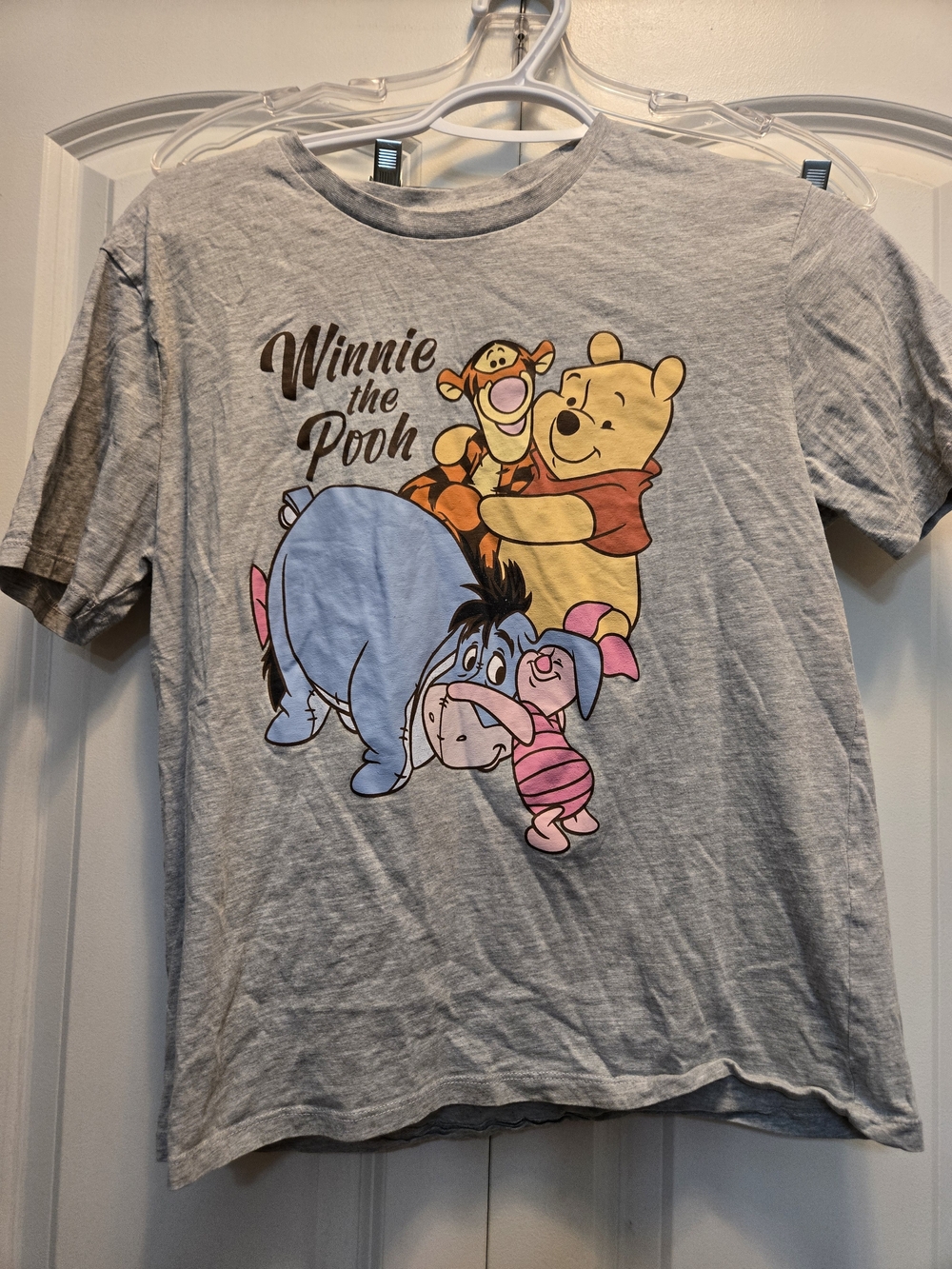 Disney Winnie the Pooh Grey Graphic Tee with Colorful Characters